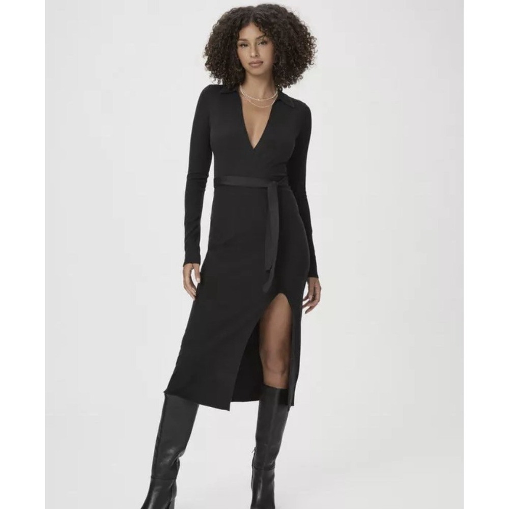 Anthropologie Paige Carmen Sweater Dress Knit Belted Midi Size Small‎ Black NWOT